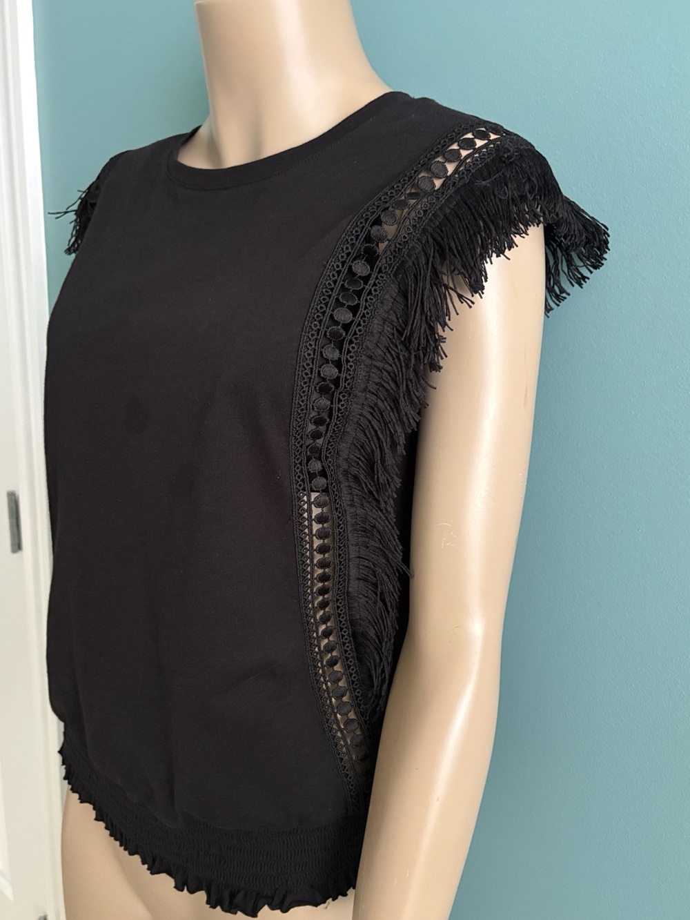 INC COTTON BOHO FRINGE DETAIL TOP